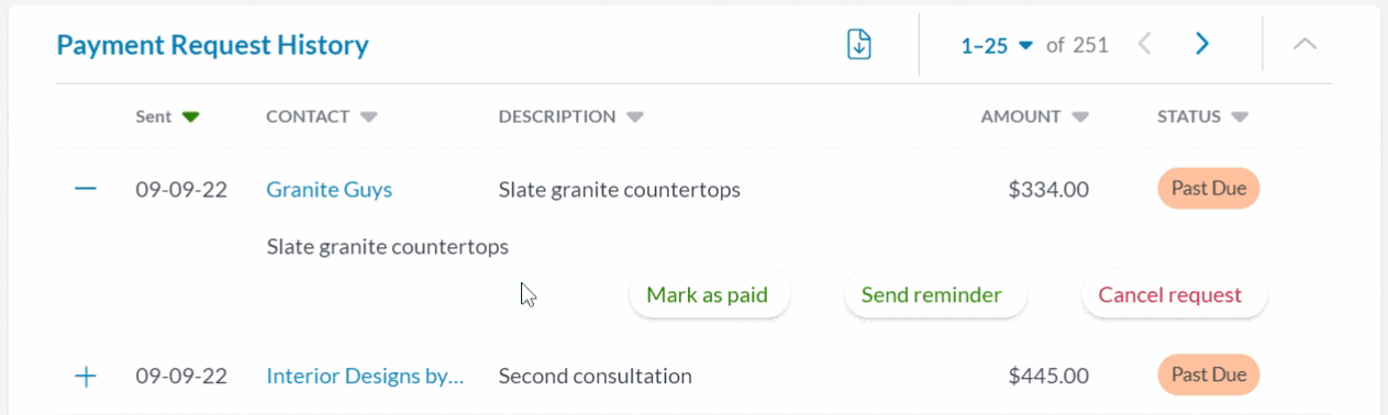 Viewing a Payment Request History