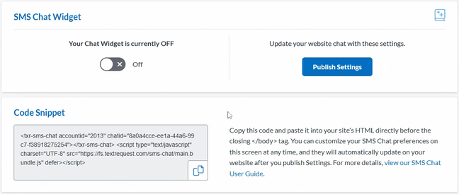 SMS Chat Publish Settings